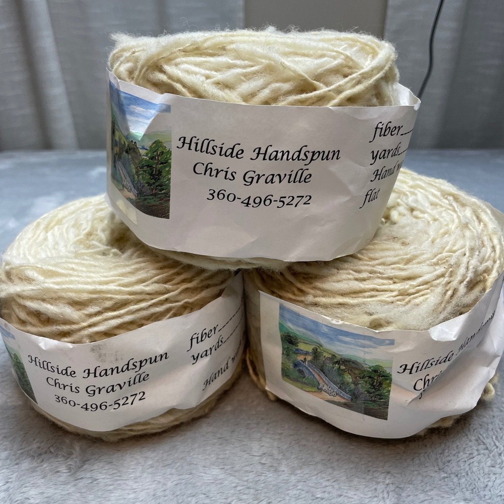 3 Skeins Hillside Handspun Wool Yarn Size 175yd Ivory Beige Artisan Textural NIP